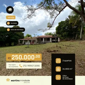 Fazenda/Sítio com 3 Quartos à venda, 31000m² no Área Rural de Camaçari, Camaçari