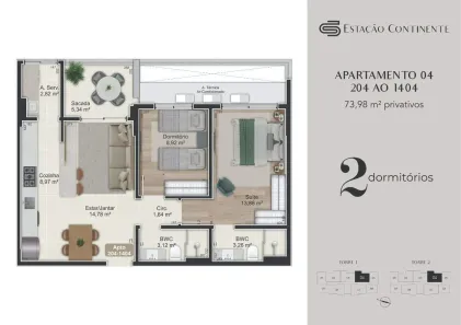 Apartamento com 2 Quartos à venda, 74m² no Campinas, São José