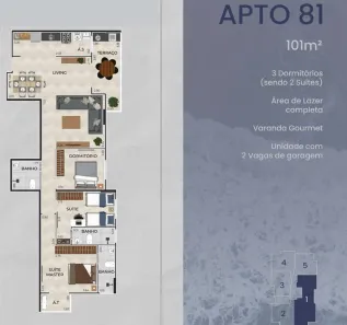 Apartamento com 3 Quartos à venda, 101m² no Guilhermina, Praia Grande