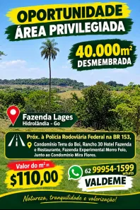 Lote/Terreno à venda, 40000m² no Área Rural de Hidrolândia, Hidrolândia