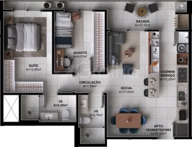 Apartamento com 2 Quartos à venda, 76m² no Pedra Branca, Palhoça