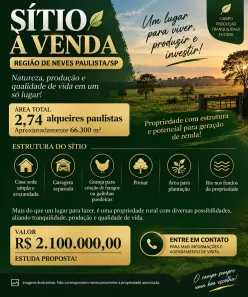 Fazenda/Sítio com 3 Quartos à venda, 66300m² no Centro, Neves Paulista