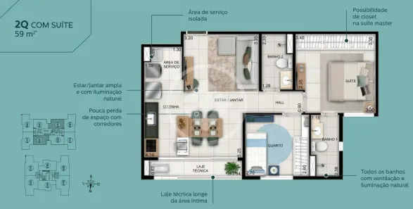 Apartamento com 2 Quartos à venda, 59m² no Setor Bueno, Goiânia