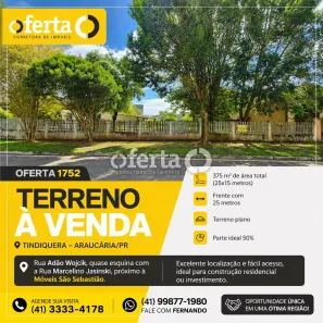 Lote/Terreno à venda, 375m² no Tindiquera, Araucária
