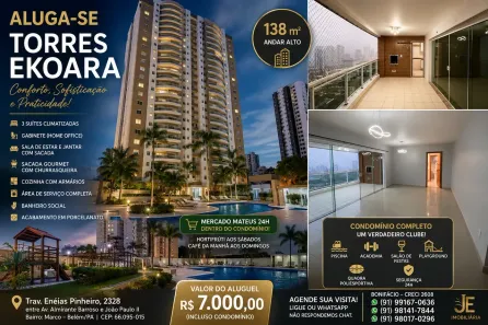 Apartamento com 3 Quartos para alugar, 138m² no Marco, Belém