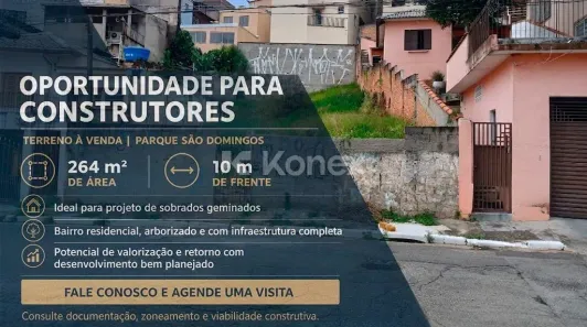 Lote/Terreno à venda, 264m² no Parque São Domingos, São Paulo
