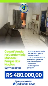 Casa de Condomínio com 3 Quartos à venda, 90m² no Parque Residencial das Nações Indígenas, Cuiabá