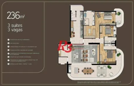 Apartamento com 3 Quartos à venda, 236m² no Ponta da Praia, Santos