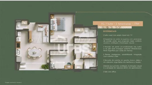 Apartamento com 3 Quartos à venda, 77m² no Parque Amazônia, Goiânia