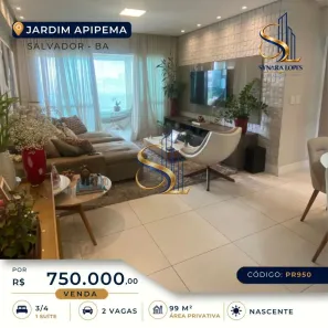Apartamento com 3 Quartos à venda, 99m² no Jardim Apipema, Salvador