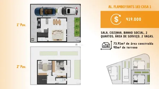 Casa com 2 Quartos à venda, 73m² no Residencial Masterville, Sarzedo