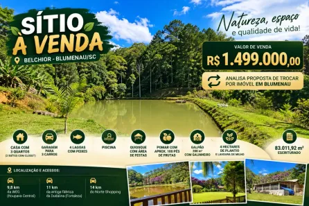 Fazenda/Sítio com 3 Quartos à venda, 83011m² no Área Rural de Gaspar, Gaspar
