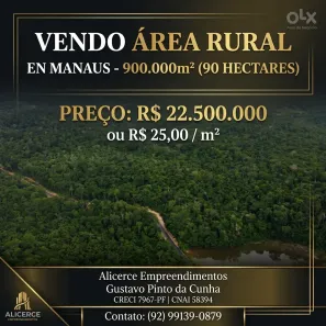 Lote/Terreno à venda, 900000m² no Área Rural de Manaus, Manaus