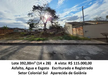 Lote/Terreno à venda, 392m² no Setor Colonial Sul, Aparecida de Goiânia