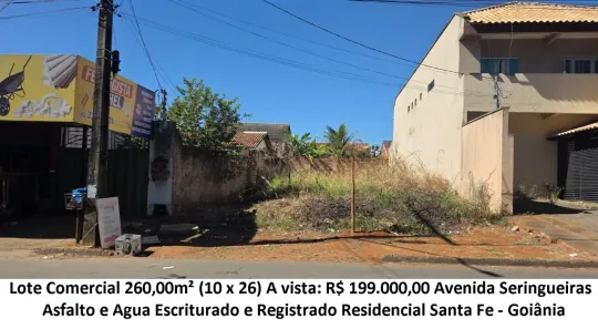 Lote/Terreno à venda, 260m² no Residencial Santa Fé I, Goiânia