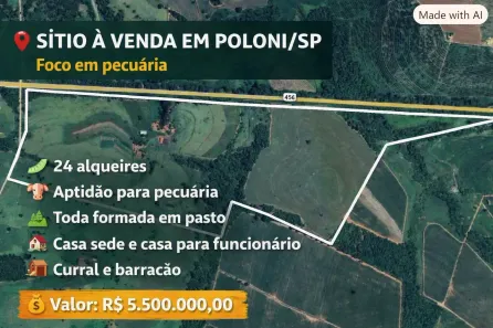 Fazenda/Sítio com 5 Quartos à venda, 605000m² no Centro, Poloni