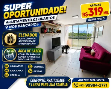 Apartamento com 3 Quartos à venda, 72m² no Bancários, João Pessoa