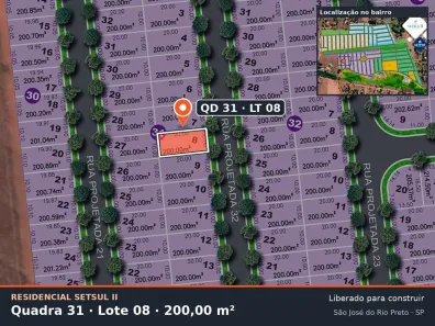 Lote/Terreno à venda, 200m² no Residencial Setsul II, São José do Rio Preto