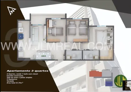 Apartamento com 3 Quartos à venda, 57m² no Damas, Fortaleza