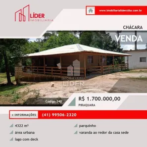 Fazenda/Sítio com 3 Quartos à venda, 4322m² no Planta Laranjeiras, Piraquara