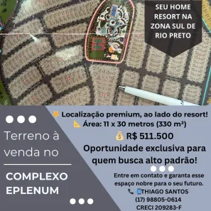 Lote/Terreno à venda, 330m² no Eplenum Tresor, São José do Rio Preto