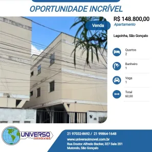 Apartamento com 2 Quartos à venda, 60m² no Lagoinha, São Gonçalo