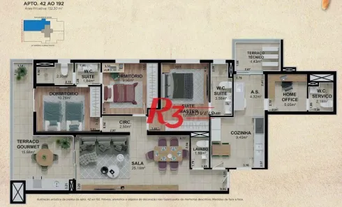 Apartamento com 3 Quartos à venda, 132m² no Pompéia, Santos