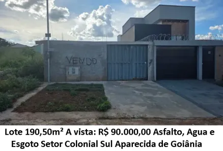 Lote/Terreno à venda, 190m² no Setor Colonial Sul, Aparecida de Goiânia