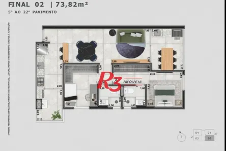 Apartamento com 2 Quartos à venda, 74m² no Marapé, Santos