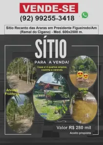 Fazenda/Sítio à venda, 1500m² no , Presidente Figueiredo