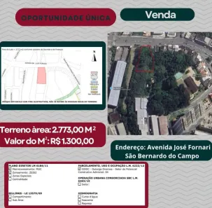 Lote/Terreno à venda, 2773m² no Ferrazópolis, São Bernardo do Campo