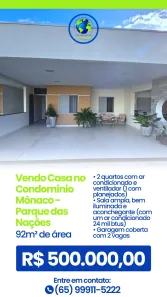 Casa de Condomínio com 2 Quartos à venda, 92m² no Parque Residencial das Nações Indígenas, Cuiabá