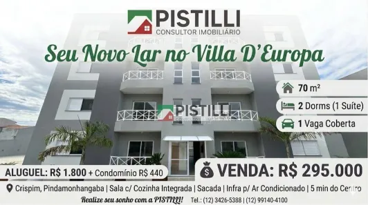 Apartamento com 2 Quartos para venda ou aluguel, 70m² no Crispim, Pindamonhangaba