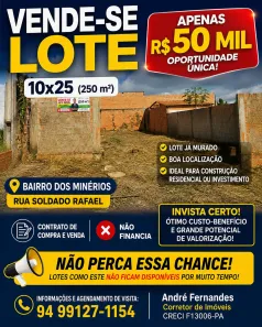 Lote/Terreno à venda, 250m² no Bairro dos Minérios, Parauapebas