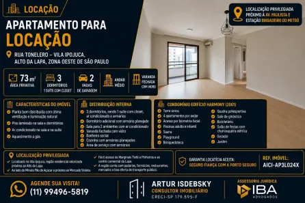 Apartamento com 3 Quartos para alugar, 73m² no Vila Ipojuca, São Paulo