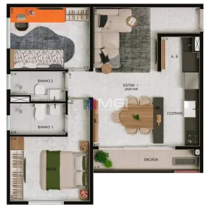 Apartamento com 2 Quartos à venda, 53m² no Fazenda Criméia Caveiras, Goiânia