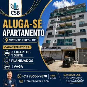 Apartamento com 3 Quartos para alugar, 87m² no Setor Habitacional Vicente Pires, Brasília