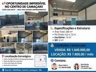 Galpão/Depósito/Armazém para alugar, 260m² no PoloPlast, Camaçari