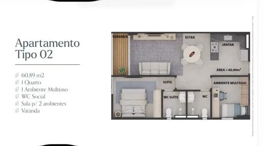 Apartamento com 2 Quartos à venda, 60m² no Cabo Branco, João Pessoa