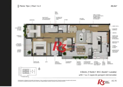 Apartamento com 3 Quartos à venda, 99m² no Boqueirão, Santos