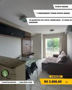 Apartamento com 2 Quartos para alugar, 55m² no Ponta Negra, Manaus