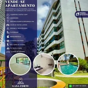 Apartamento com 3 Quartos à venda, 122m² no Monteiro, Recife