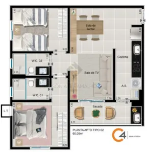 Apartamento com 2 Quartos à venda, 60m² no Bonfim Paulista, Ribeirão Preto
