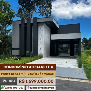 Casa de Condomínio com 3 Quartos à venda, 210m² no Ponta Negra, Manaus