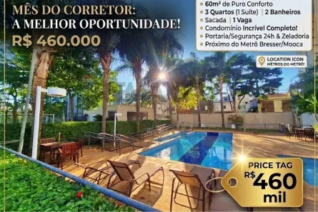 Apartamento com 3 Quartos à venda, 60m² no Belenzinho, São Paulo