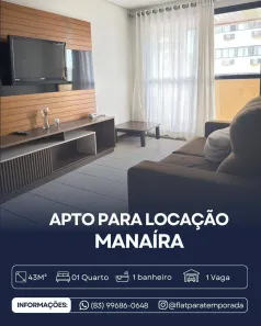 Apartamento com 1 Quarto para alugar, 43m² no Manaíra, João Pessoa