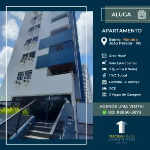Apartamento com 3 Quartos para alugar, 94m² no Manaíra, João Pessoa