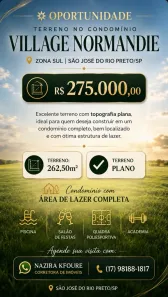 Lote/Terreno à venda, 262m² no Village Normand, São José do Rio Preto