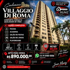 Apartamento com 3 Quartos à venda, 107m² no Brás, São Paulo