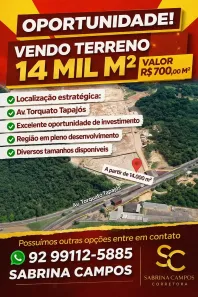 Lote/Terreno à venda, 14000m² no Tarumã, Manaus